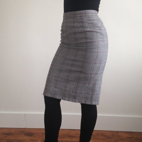 Evidence - Grey Plaid Houndstooth High Waisted Pencil Skirt - Picture 4 of 14